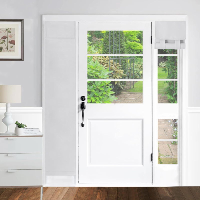 YSYY 100% Blackout French Door Curtains, Wrinkle Free, Room Darkening, Blocks Light and Heat Through Glass. Drill-Free, Easy Installed Door Window Curtains. (Greyish White,1 Panel, 12""x 70"") - Image 1